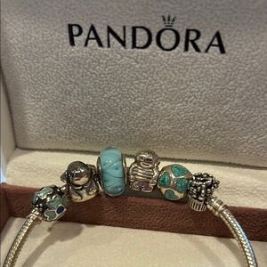 Pandora Silver and Blue Charm Bracelet
